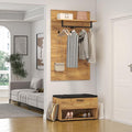 Coat Rack with Storage Bench and Hooks - Modern Entryway Organizer with 3-Tier Shoe Cabinet & Wall-Mounted Coat Hanger, Space-Saving Entry Hall Furniture for Coats, Shoes, Bags (71.21 lbs)