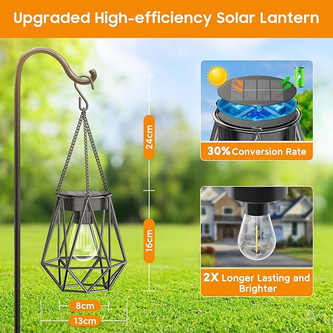 KOOPER 4 Pack Hanging Solar Lanterns Outdoor Waterproof, Metal Hanging Solar Lights for Outside, Upgraded Brighter Outdoor Lanterns Decorative for Garden Patio Yard Porch Gifts for Women Mom Grandma