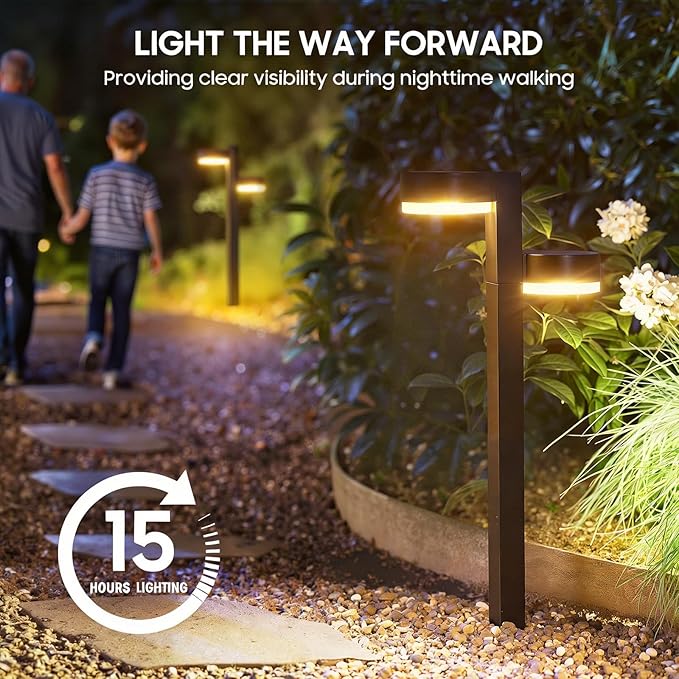 Solar Pathway Lights Outdoor Waterproof, 2 Pack with 4 Head Solar Lights Outdoor Super Bright Up to 15Hrs, Auto On/Off Garden Light for Yard Patio Path Walkway Driveway Outside Decor