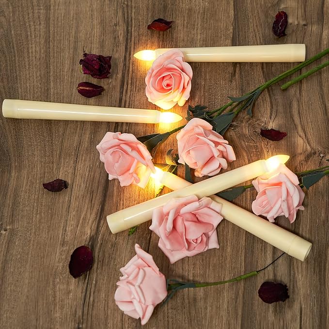 7.9 Inch Flameless Taper Candles Flickering with Timer Remote, Battery Operated LED Window Candles with Removable Base and Suction Cups for Home Christmas Decor, 4PCS Ivory