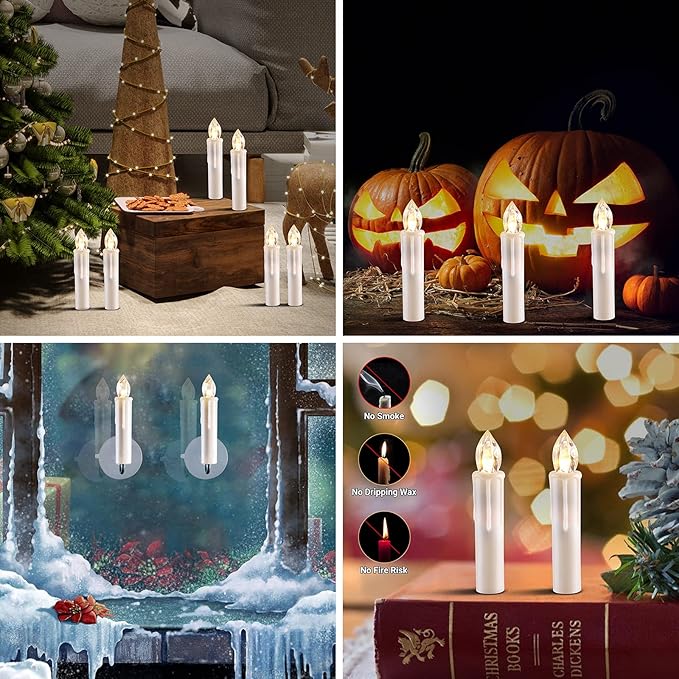 10 PCS LED Window Candles - Battery Operated Flameless Taper with Remote Updated Timer Function - Christmas Candles Warm White - Perfect for Wedding/Party/Birthday Decoration