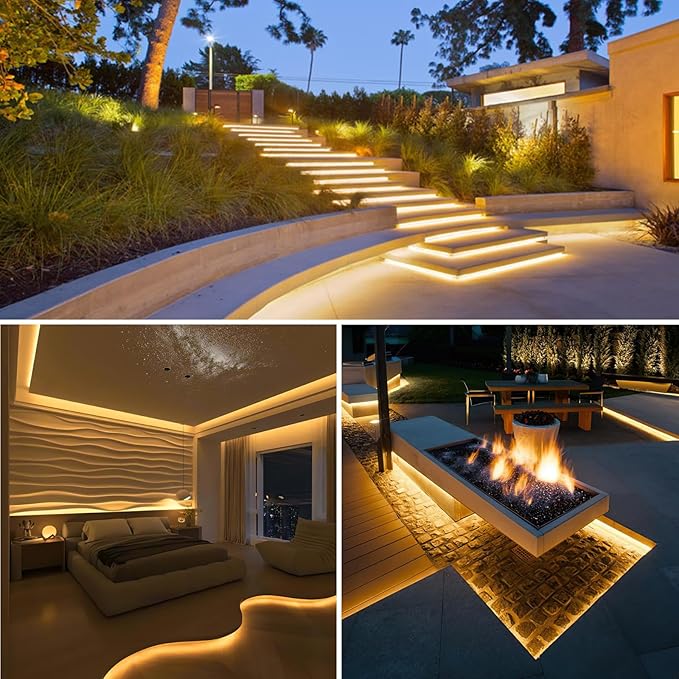 SURNIE 50ft/15m LED Neon Rope Lights - Commercial Neon Strip Light Outdoor Waterproof - 110V Flex Warm White Neon Lights Connectable DIY Strips Lighting for Indoor Outdoor Decor