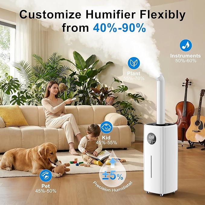 Uthfy 2.64Gal/10L Humidifier for Large Room, Dual 360° Nozzles Ultrasonic Humidifiers for Bedroom, Remote/Touch Control, Top Fill, 12H Timer
