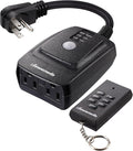 DEWENWILS Outdoor Timer Outlet Waterproof, Outdoor Timer for Lights, 100 ft Remote Control with 2 Grounded Electrical Outlets for Outdoor String Lights, 15A 1/2HP UL Listed