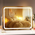 Hasipu Vanity Mirror with Lights, 15" x 11" LED Makeup Mirror, 3 Modes Light, Smart Touch Control Dimmable, 360°Rotation, Rectangle White Frame, with 5X Magnifying Glass