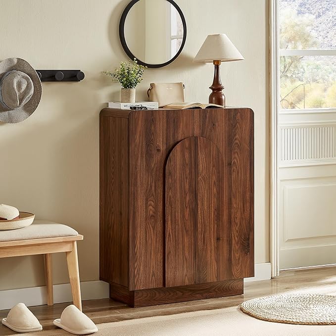 ONBRILL Shoe Storage Cabinet with Doors, Large Shoe Cabinet Storage for Entryway, Wooden 6 Tier Shoe Organizer Cabinets with Adjustable Shelves for Entrance Hallway Living Room Foyer (Walnut)