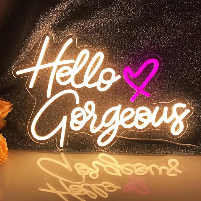 Hello Gorgeous Neon LED Neon for walls Warm White neon lights for bachelorette parties Birthday Engagement parties Wedding decorations with switch 16.5 "X 11"
