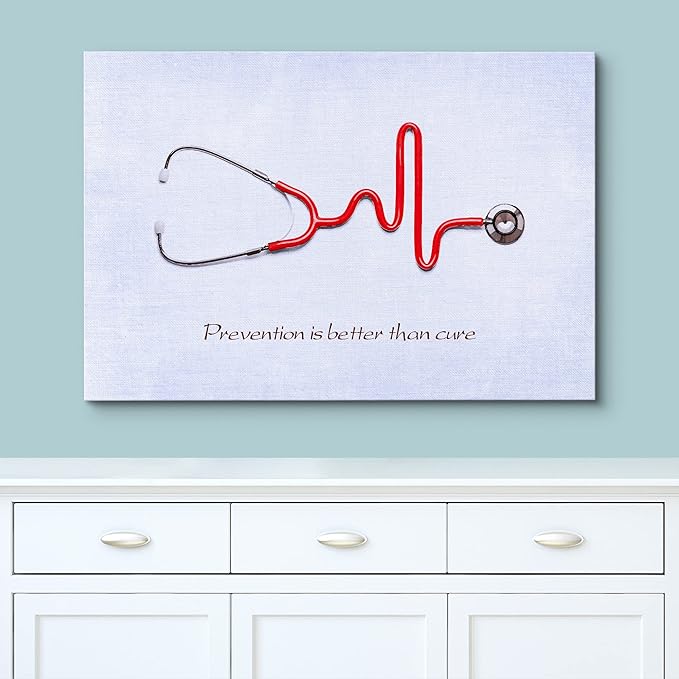 wall26 Canvas Print Wall Art Stethoscope with Prevention & Cure Inspirational Quote Medicine People Digital Art Modern Art Contemporary Scenic Colorful for Living Room, Bedroom, Office - 24"x36"