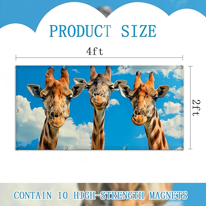 Fluorescent Light Covers for Ceiling Lights -Magnetic Cloud Cover for Fluorescent Or LED Fixture 2ft x 4ft Classroom,Home,Office Decoration Filters Overhead Lighting-Three giraffes