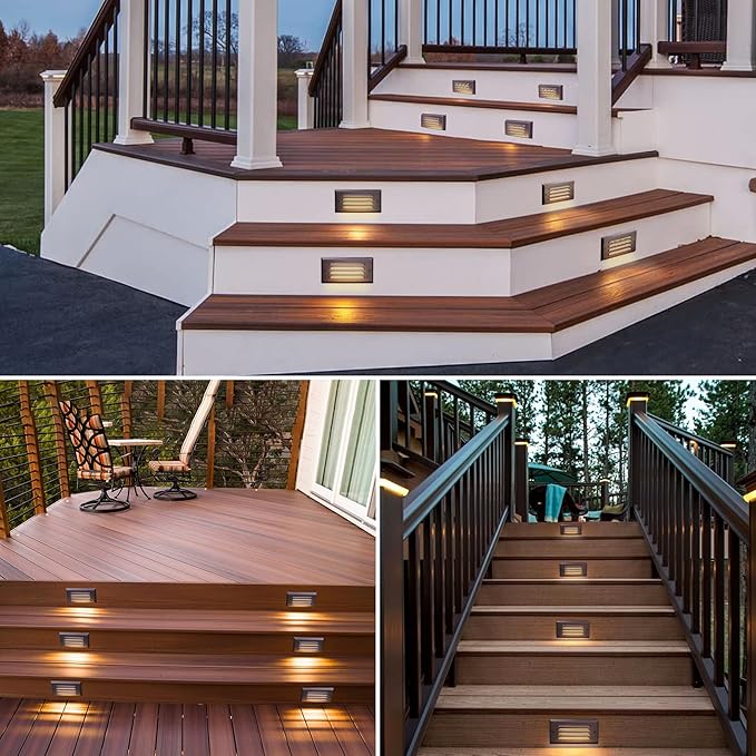 SUNVIE Low Voltage Step Lights - Outdoor Stair Lights 5W LED with Horizontal Louver Faceplate for Steps, Stairs, Fences 12V 3.2FT ETL Listed Wire Fastlock2 Connectors Included, 8 Pack