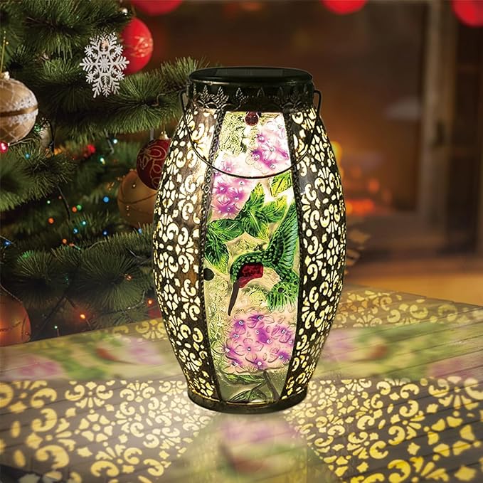 Larekook Hummingbird Solar Lanterns Outdoor Waterproof,13" Metal Hanging Christmas Decorative Lantern,Large Hummingbird Solar Lights for Outside Yard Porch Patio Garden Decor,Birthday Gifts for Women