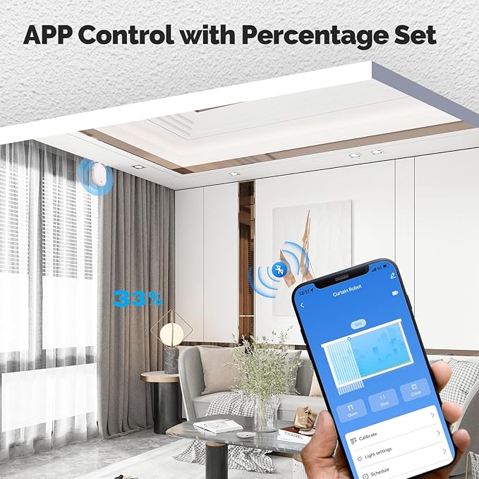 Automatic Curtain Opener, easy to install，with Remote Smart Curtain ，Bluetooth Curtain Robot with App, Voice, Rails Compatible with Alexa, Google Home, Tuya, Smart Life APP (Bluetooth curtain robot)