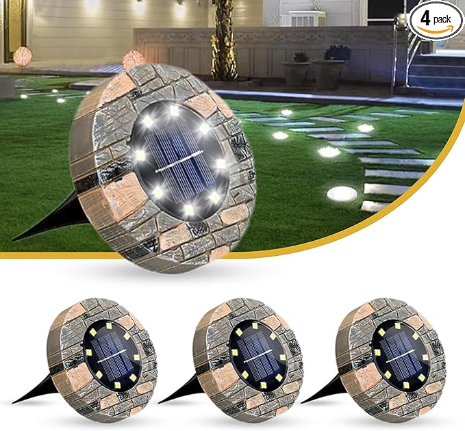 Solar Ground Lights Outdoor Decor - Waterproof LED Outdoor Solar Lights for Yard, Patio, Garden, Pathway, Stair, Deck - Landscape Lighting for Garden Decor - Outside Lightings (4 Pack, Cool White)