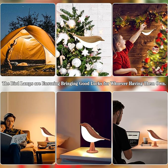 Small Cordless Bird Lamp, Touch Night Light with 3 Color Temperature/Dimmer Brightness/Touch Sensor/Aroma Diffuser, Rechargeable Battery Hummingbird Lamp for Kids, Bedside, Small Place (2Pack)