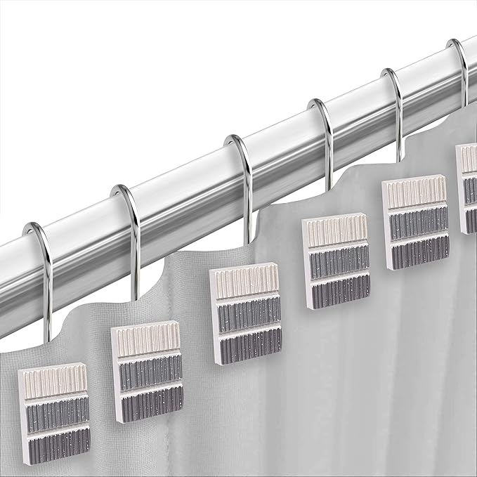 Zahari Home 13pc Modern Line Shower Curtain Set - Gray Luxury Contemporary Shower Curtains with Unique Design & 12 Hooks
