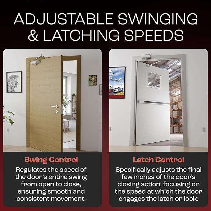 PrimeWare DC-300 Automatic Adjustable Door Closers for Home | Soft Close, No Slam | Residential and Commercial Door Closer | Level 3 | for Doors Weighing 90-140 lbs | Hydraulic Door Spring - Nickel