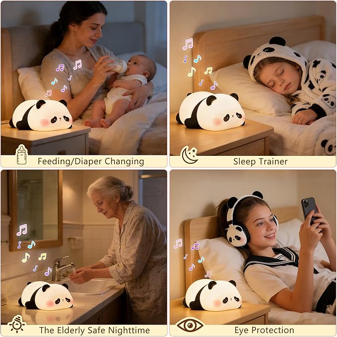 Cute Panda Night Light with White Noise, Sound Machine for Baby Sleeping Aid ,Toddler Sleep Trainer 4 Soothing Sleep Sounds,Timer/Dimmable Nursery Silicone Night Light, Cute Gifts for Kids Boys/Girls