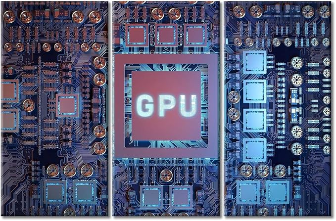 TUMOVO 3 Piece Wall Decor Circuit Board Poster Artwork for Bedroom, Bathroom, Office. Modern GPU Card Posters and Prints House Decor Print on Canvas Framed Ready to Hang (42" Wx28 H)