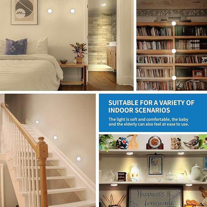 LEASTYLE Puck Lights with Remote,Wireless Under Cabinet Lighting Battery Operated,Nightlight with Adjustable Brightness and Timer,Under Counter Light for Kitchen,Bedroom,Closet,Display,Bookshelf