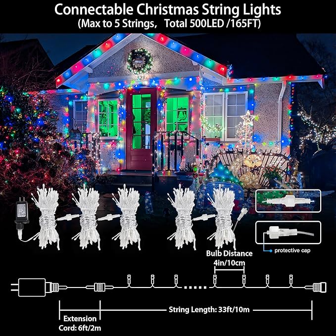String Lights Indoor Bedroom, 33FT 100 LED Fairy String Lights Outdoor Waterproof, 8 Modes Memory Twinkle Christmas Light Plug in for Classroom Dorm Patio Tree Garden Decor (Multicolor)
