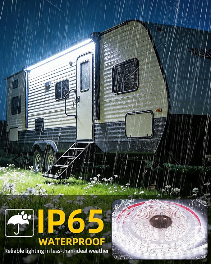 RV Awning Lights, 12V 20FTx2 LED Camper Awning Lights for Outside Camper Motorhome Travel Trailer, Waterproof RV Exterior Canopy Strip Lights, 5000K Underglow