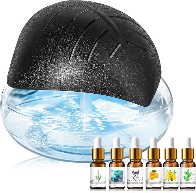 Water Air Purifier for Home with Essential Oil Diffuser & Humidifier, Rainbow Air Washer with LED Mood Light- Includes 6x10ml Essential Oils, Air Revitalizer for Smoke and Pets, Black