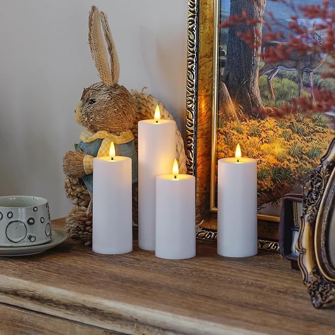 Flameless Waterproof 2.2" x4" 4" 5" 5" 6" 6" 7" 7" Pillar Candles with Remote Control and Timer, LED Battery Operated Plastic White Pack of 8 Outdoor Flickering Warm Light
