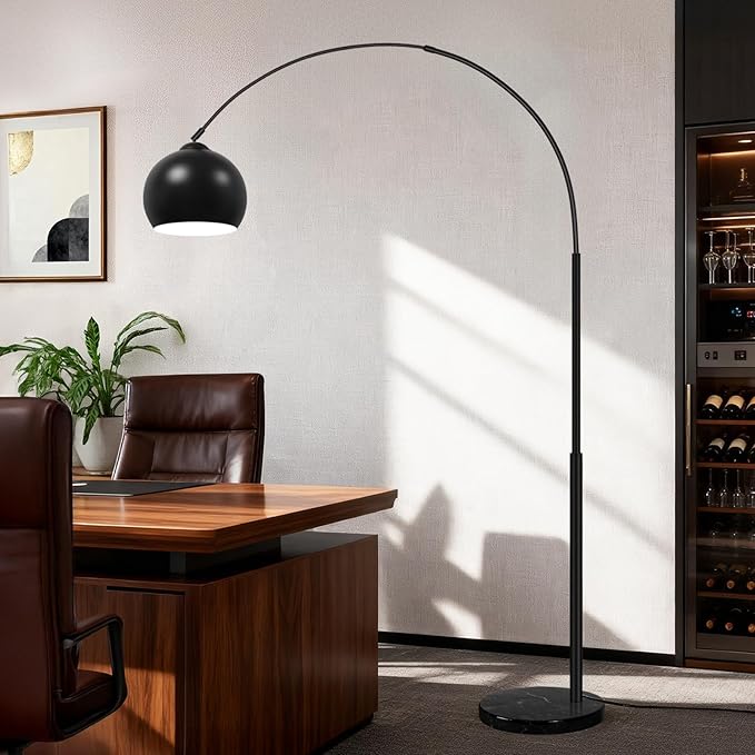 77” Arc Floor Lamp for Living Room, Upgraded Black Standing Lamp with Remote, 3 Color Temperatures&Brightness Adjustable, Arched Floor lamp for Bedroom, Office, Mid Century Modern Decor, Bulb Included