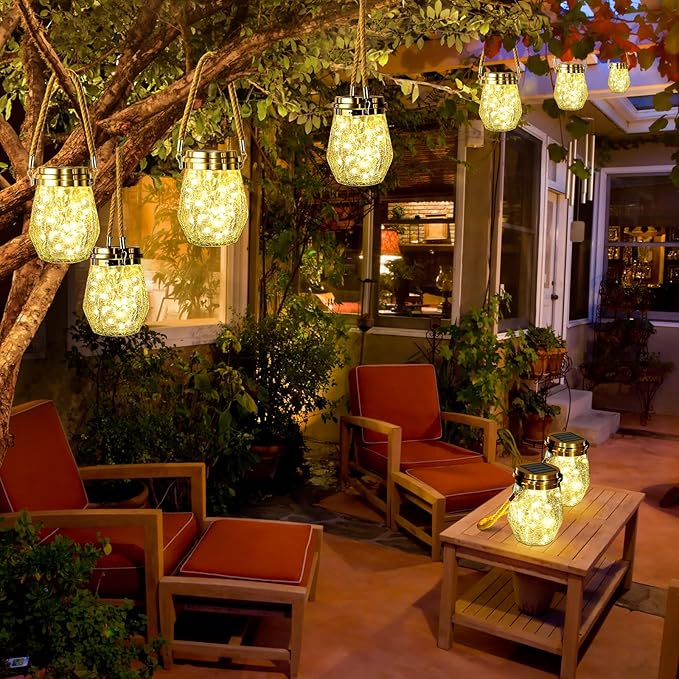 Solar Lantern Outdoor, 2 Pack Hanging Solar Lights Outdoor Waterproof, Upgraded 60 LED Lanterns Decorative Outdoor Garden Decor for Yard Pathway Patio Christmas Halloween, Warm White, ‎LD01