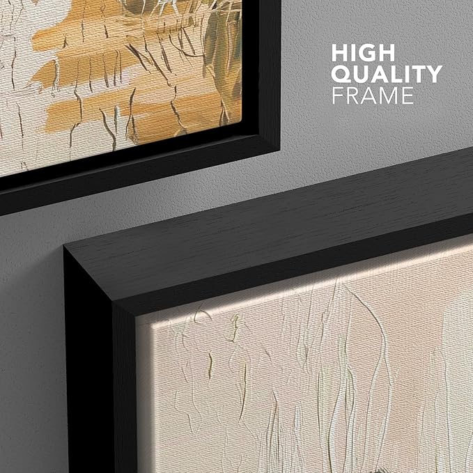 wall26 Framed Canvas Print Wall Art Set Desert Botanicals Triptych in Soft Earth Tones Illustrations Modern Art Decorative Multicolor for Living Room, Bedroom, Office - 16"x24"x3 BLACK