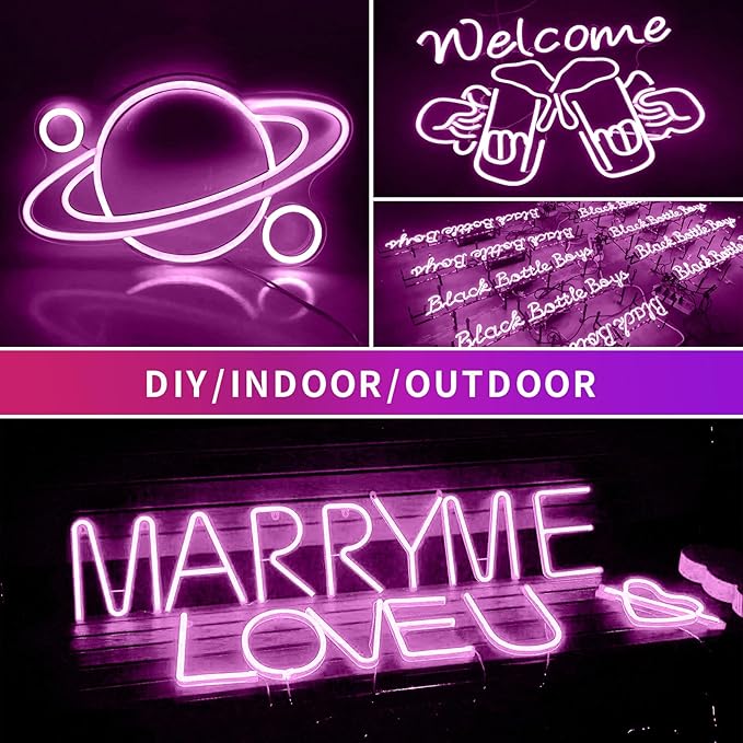 LED Neon Lights Flexible Purple 16.4FT/5M 12V DC Waterproof Flexible LED NEON Light for Indoors Outdoors Decorm [ No Power Adapter] Purple