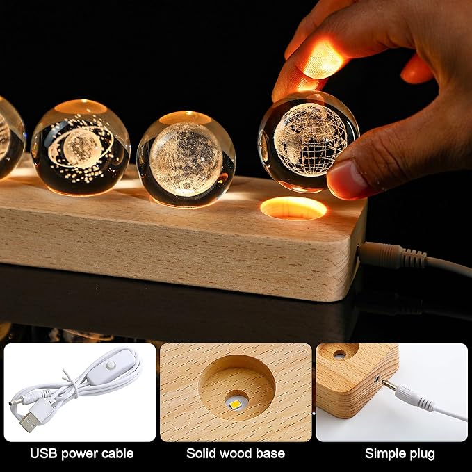 YU FENG 7 Planet Crystal Ball Night Light 40mm/1.57-inch with LED Wooden Base