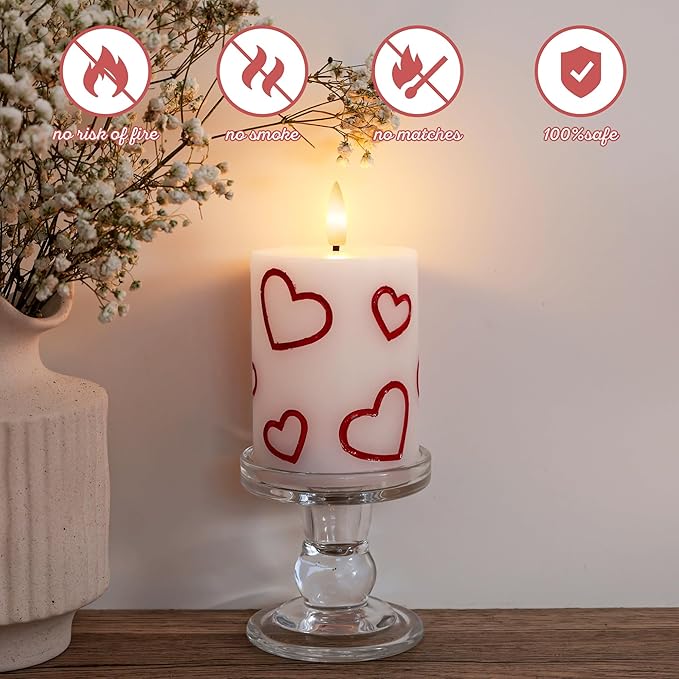 Valentines Day Heart Candles, Real Wax Flameless Pillar Candles with Remote, Real Wax Flickering LED Pillar Candles Valentine's Day Candles Gifts for Her Him Wife Mom Home Party Decor, 3 Pack