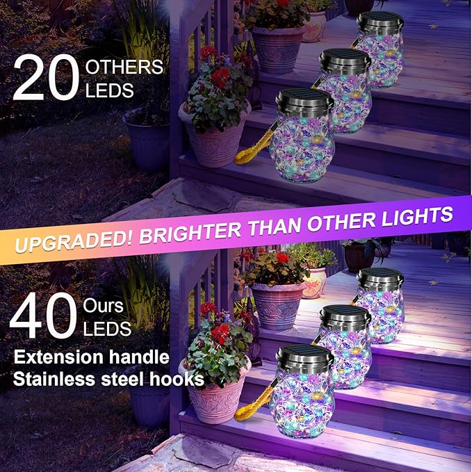 Solar Lantern, Hanging Solar Lights Outdoor Waterproof 2 Pack, Upgraded 60 LED Lanterns Decorative Outdoor, Garden Decor for Patio Path Backyard Christmas Halloween, Multicolor