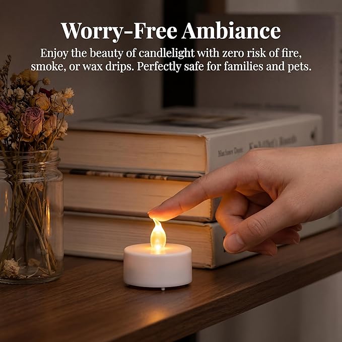Tea Lights Flameless Battery Operated Candles-12Pack LED Electric Flickering Votive Candle Long Lasting 200 Hours, Realistic and Bright for Seasonal Festive Celebrations Decoration Warm White