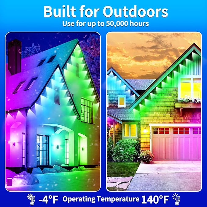 Permanent Outdoor Lights 60FT Smart Outside RGB LED Christmas Light, App Control Remote IP67 Waterproof Eternity Eaves Lighting for Halloween，House，Patio Decor ，Garden Decor, Decorations