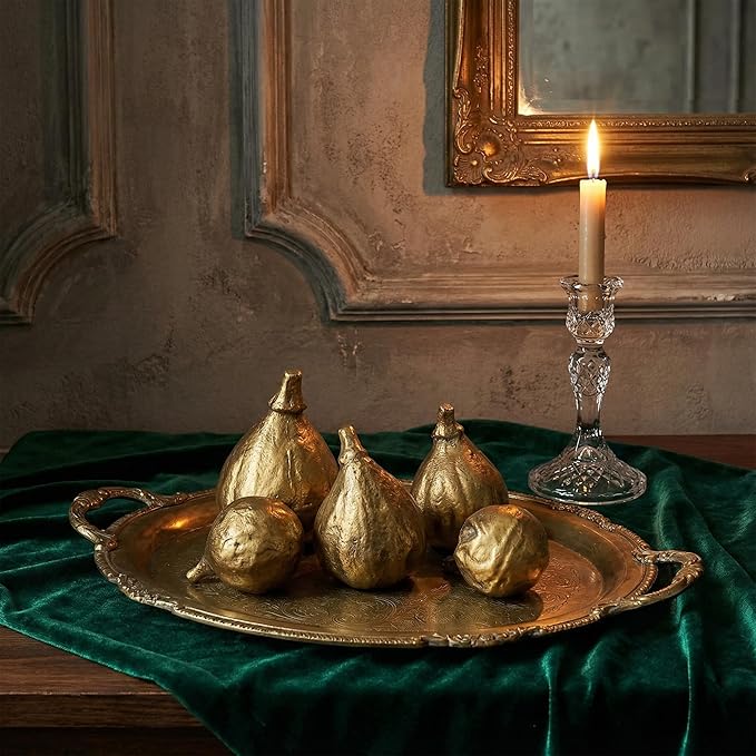 Handcrafted Cast Iron Fig Shaped Home Décor Set of 5 - Vintage Gold-Finished Tabletop Sculptures for Living Room, Office, and Shelf Display, Unique Art Sculptures for Modern and Rustic Home Interiors