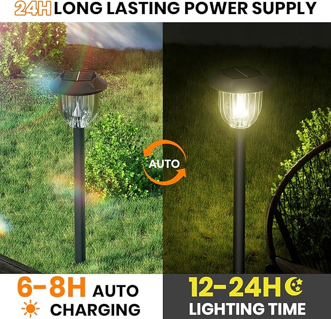 AOSEA Bright Solar Pathway Lights Outdoor, 6 Pack LED Solar Path Lights for Outside IP65 Waterproof, Landscape Lighting,Garden Decorative for Yard,Patio,Walkway,Sidewalk,Driveway,Lawn