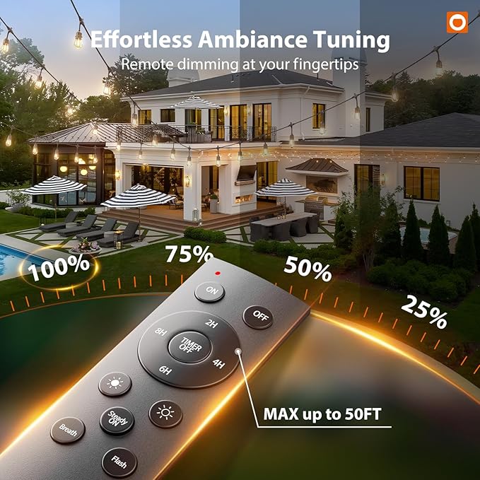 addlon 100FT Outdoor String Lights with Remote Dimmable Patio Lights Waterproof Shatterproof Edison Bulb for Outside Backyard Porch Garden Bistro Pergola Party Decor, Warm Ambience Lighting