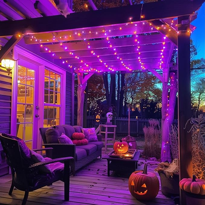 JMEXSUSS 400LED Orange and Purple Halloween Lights Indoor Outdoor Waterproof, 132ft 8 Modes String Lights Plug in with Remote for Room Garden Patio Yard Halloween Decor (Pack of 2)