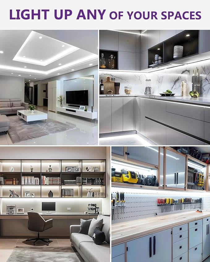 HitLights White LED Strip Lights 5000K, 16.4ft Premium High Density 24V Tape Light, 600 LEDs, 426 LM/FT, CRI 90+, IP30, Lighting for Kitchen, Under Cabinets, UL Listed (Power Source Not Included)