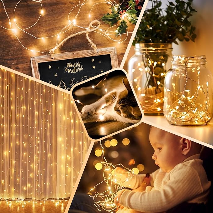4-Pack 132FT 400LED Fairy Lights Battery Operated with Timer&Remote, Waterproof Twinkle Lights Indoor Outdoor, 8 Modes String Lights for Bedroom Classroom DIY Wedding Decorations,Warm White(33ftx4)