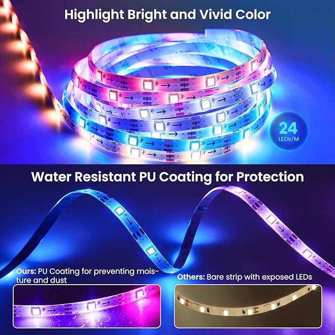 16.4ft LED Lights for 50-75 Inch TV, RGB+IC TV Lights Backlight Strip Behind, with 44 Scene Modes, Bluetooth APP and Voice Control, Music Sync Smart Ambient Lighting for Gaming, Bedroom, Living Room