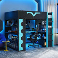 Full Size Gaming Loft Bed with Integrated Desk & RGB LED Lights,Bunk Bed with Power Outlet, Large Bookshelf, Pegboard, Keyboard Tray & Drawer (Blue-Bo, Full)