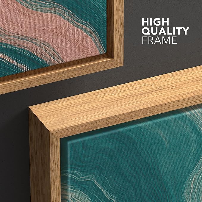 wall26 Framed Canvas Print Wall Art Set Flowing Teal and Blush Marble-Inspired Abstract Illustrations Modern Art Decorative Multicolor for Living Room, Bedroom, Office - 24"x36"x3 NATURAL