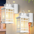 Outdoor Wall Light with GFCI Outlet, White 2-Pack Outside Lanterns for Porch Wall Mount, Dusk to Dawn Outdoor Lighting for House, Garage, Entryway, Doorway, Aluminum Waterproof and Anti-Rust
