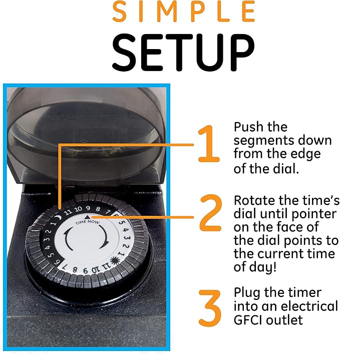 GE 24-Hour Indoor / Outdoor Programmable Mechanical Timer, Dual Outlet Plug-In, 2 Grounded Outlets, Heavy Duty Weather Resistant, 30 Minute Intervals, 15138