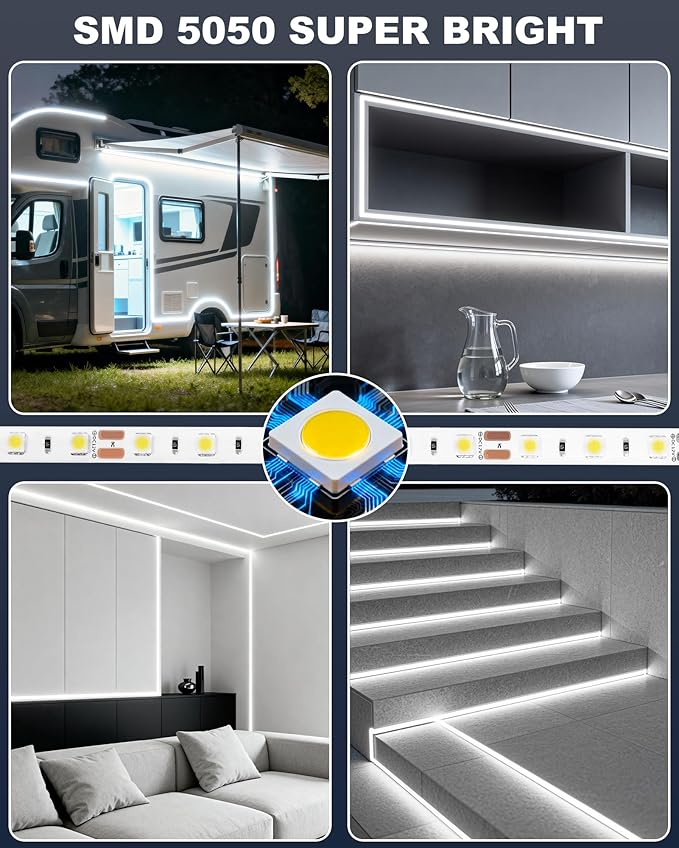 RV Awning LED Lights, 12V 20FT Camper Lights for Motorhome Travel Trailer Concession Stands Food Trucks, IP65 Waterproof RV Exterior Underglow Light, Daylight White