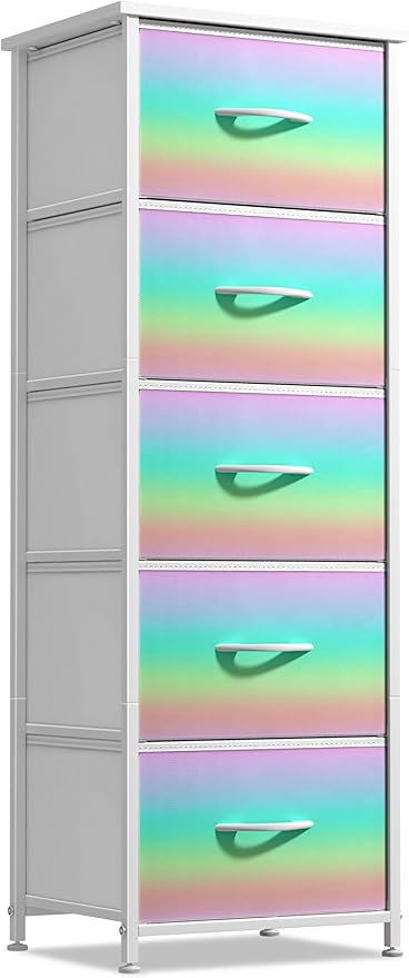 Sorbus Kids Dresser with 5 Drawers - Storage Chest Organizer Nightstand - Steel Frame, Wood Top, Tie-Dye Fabric Bins for Clothes - Wide Furniture for Bedroom, Hallway, Nursery, Closet, & Apartment