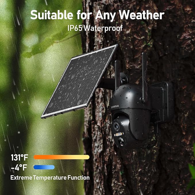 SEHMUA 4G LTE Cellular Solar Security Camera Wireless Outdoor, No WiFi Solar Powered Camera, 360° Live View, 2K Color Night Vision, PIR Motion Sensor, 2 Way Talk, Built in SIM Card